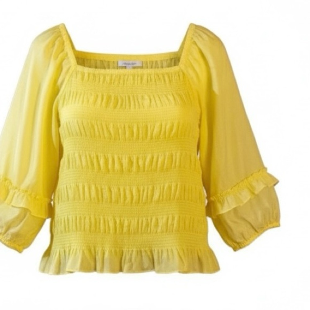 Cato's Sunburst Yellow Smocked Ruffle Cotton Blend Vacation Blouse 26/28W NWT